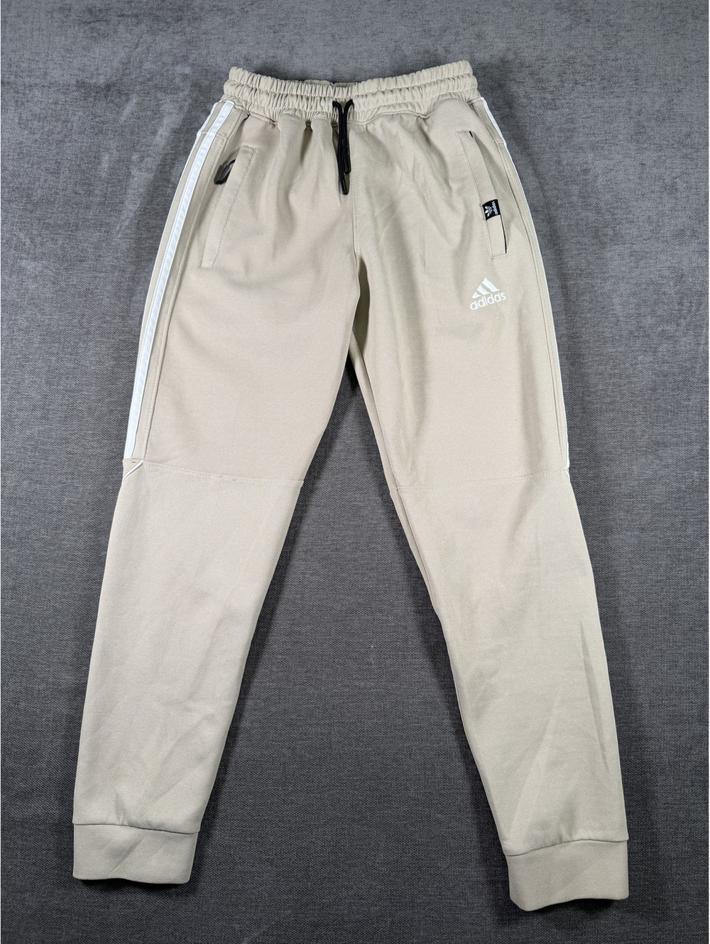 Adidas Men's Beige Jogger Sweatpants with White Stripes and Logo, Size L
